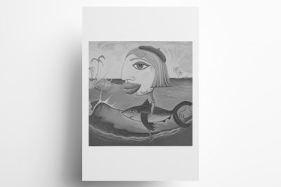 MES-Shark-Woman_Print-Mockup_2021_Cropped-BW-scaled